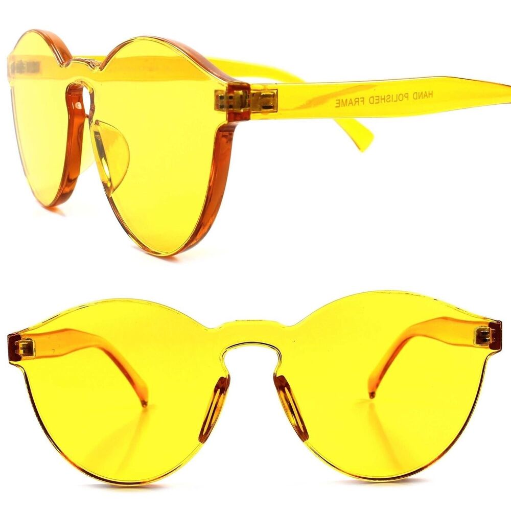 Vintage Retro Fashion One Piece Yellow Lens Mens Womens Round Circle Sunglasses